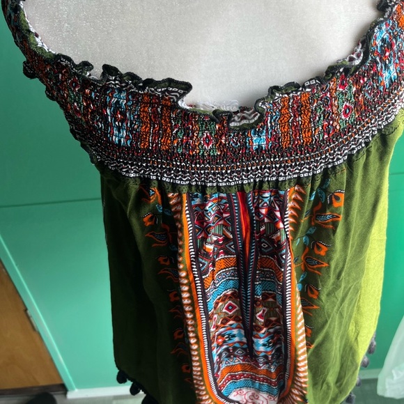 Off shoulder smocked tunic with Pom Pom hem. - Picture 5 of 6